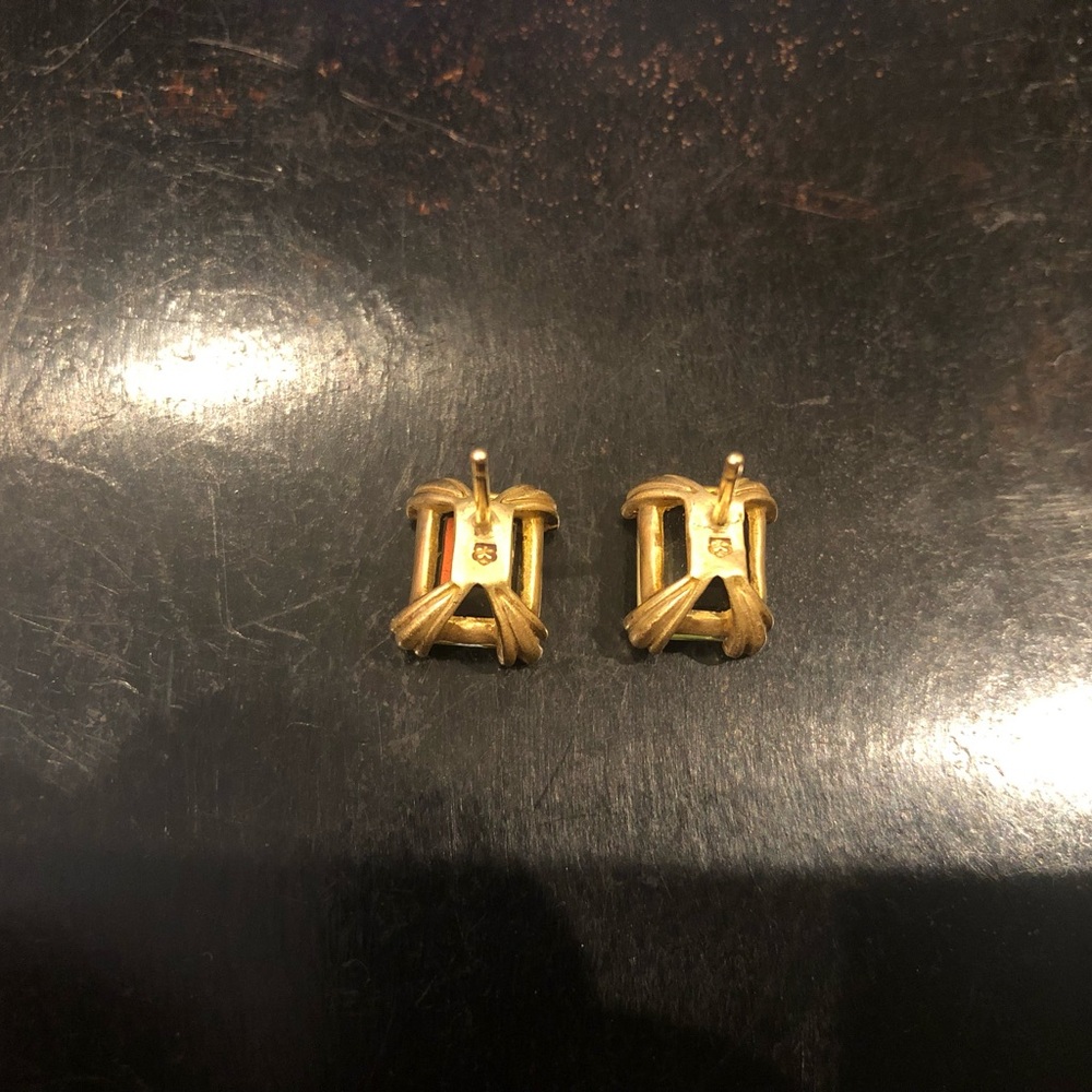 Slane & Slane Vintage 18k Gold Lemon Citrine Emerald Cut Earrings Studs - Picture 5 of 16